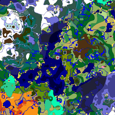Predicted biome map of Java 1.20 seed -2583421452285032481 around estimated spawn