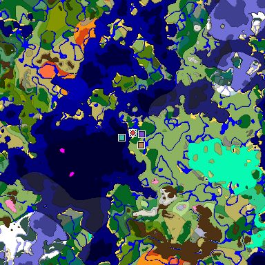 Predicted biome map of Java 1.20 seed -3464641729360426160 around estimated spawn