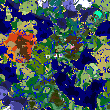 Predicted biome map of Java 1.20 seed -1989810090721218795 around estimated spawn