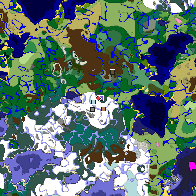 Predicted biome map of Java 1.20 seed 4386414198469291148 around estimated spawn