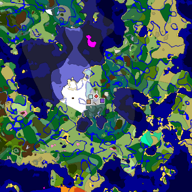 Predicted biome map of Java 1.20 seed 3679663757900953732 around estimated spawn