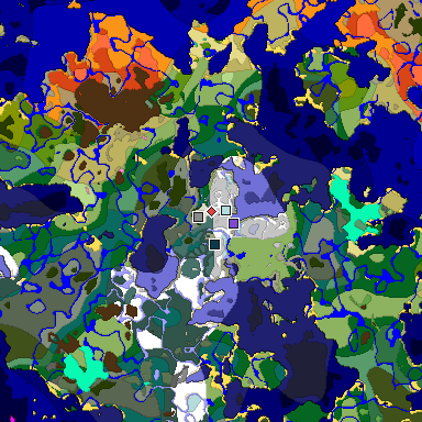 Predicted biome map of Java 1.20 seed -2712361629746281796 around estimated spawn