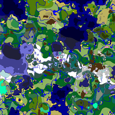 Predicted biome map of Java 1.20 seed -5334682101205923393 around estimated spawn