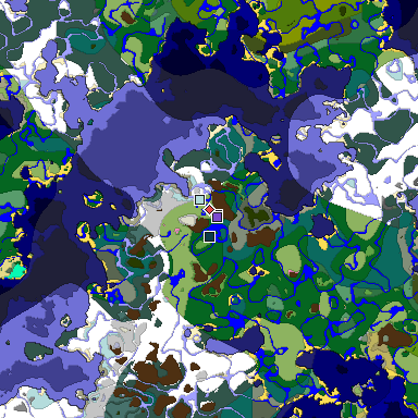 Predicted biome map of Java 1.20 seed 3427920420747942407 around estimated spawn