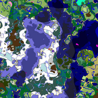 Predicted biome map of Java 1.20 seed 4032191731558730870 around estimated spawn