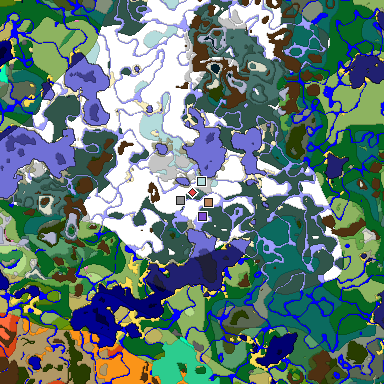 Predicted biome map of Java 1.20 seed 885899410159445440 around estimated spawn