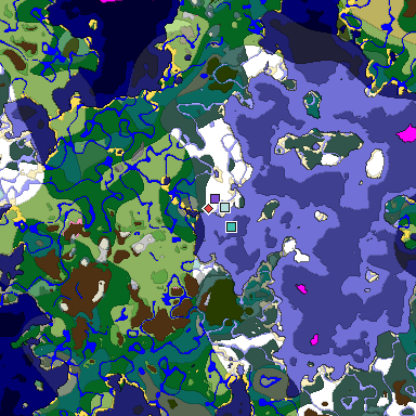 Predicted biome map of Java 1.20 seed 1805133578467636496 around estimated spawn