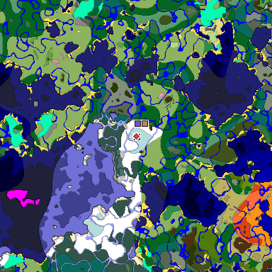 Predicted biome map of Java 1.20 seed -9060946709276904021 around estimated spawn