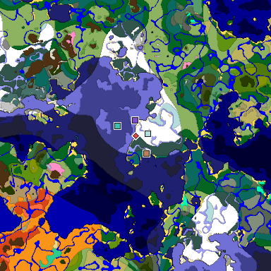 Predicted biome map of Java 1.20 seed -7454316634705672121 around estimated spawn
