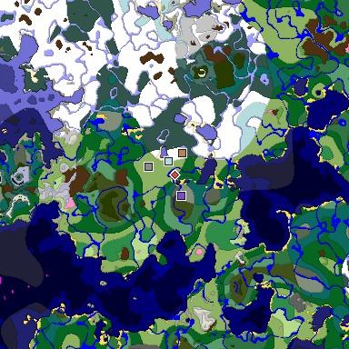 Predicted biome map of Java 1.20 seed 1231857360538608105 around estimated spawn