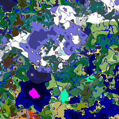 Predicted biome map of Java 1.20 seed -3570860683527942150 around estimated spawn