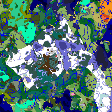 Predicted biome map of Java 1.20 seed -1073689295049642382 around estimated spawn