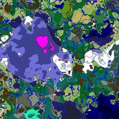 Predicted biome map of Java 1.20 seed 1449546384098231455 around estimated spawn