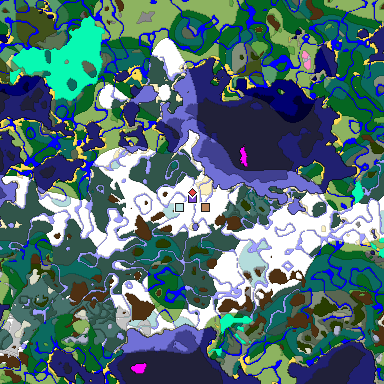 Predicted biome map of Java 1.20 seed 7923788929560769130 around estimated spawn