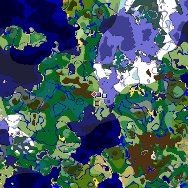 Predicted biome map of Java 1.20 seed -2501646137663028078 around estimated spawn