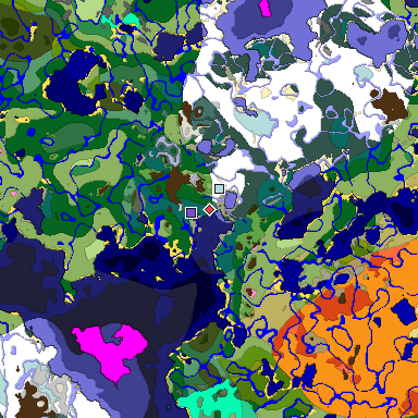 Predicted biome map of Java 1.20 seed 44632517448958682 around estimated spawn