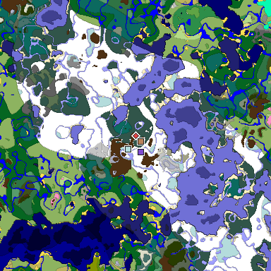 Predicted biome map of Java 1.20 seed 487622199722425743 around estimated spawn
