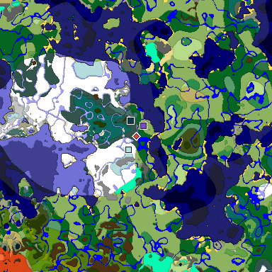 Predicted biome map of Java 1.20 seed 4921300783591837094 around estimated spawn