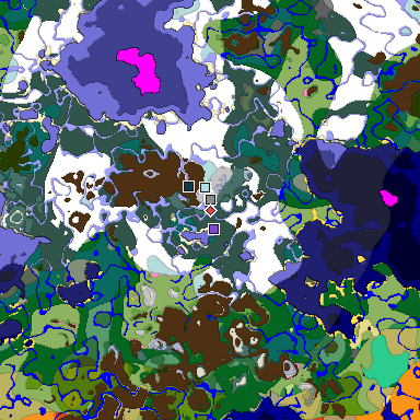 Predicted biome map of Java 1.20 seed 3839776725159692929 around estimated spawn