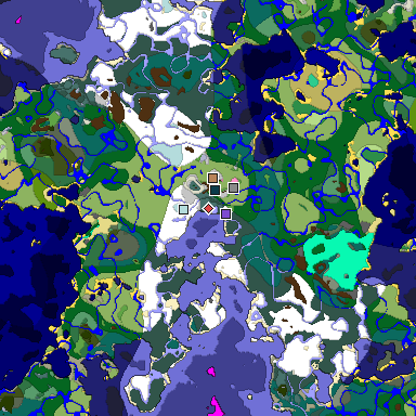 Predicted biome map of Java 1.20 seed -8629207632687700742 around estimated spawn