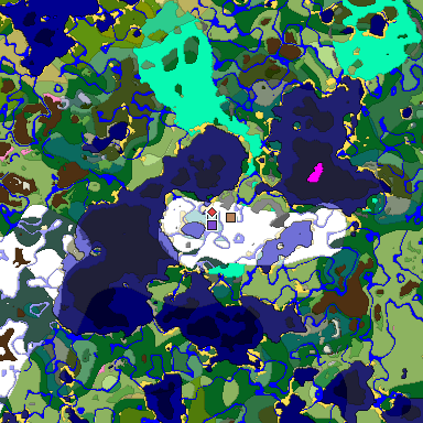 Predicted biome map of Java 1.20 seed -3210451156071550911 around estimated spawn