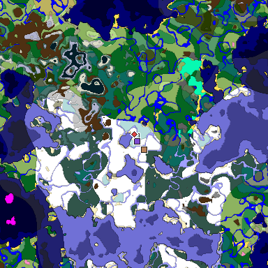 Predicted biome map of Java 1.20 seed 3354264733887264198 around estimated spawn