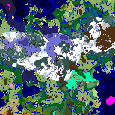 Predicted biome map of Java 1.20 seed 4373695077901599398 around estimated spawn