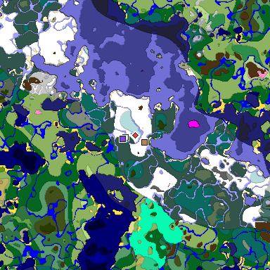 Predicted biome map of Java 1.20 seed 3503132076919657065 around estimated spawn