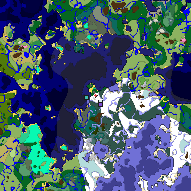 Predicted biome map of Java 1.20 seed -7760354119628494827 around estimated spawn