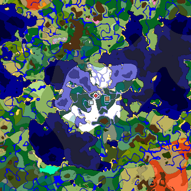 Predicted biome map of Java 1.20 seed 2633368105211641367 around estimated spawn