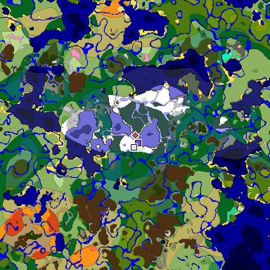 Predicted biome map of Java 1.20 seed -3729081281955706843 around estimated spawn