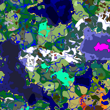 Predicted biome map of Java 1.20 seed 9005212913479508559 around estimated spawn