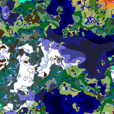 Predicted biome map of Java 1.20 seed 2888061384049557414 around estimated spawn
