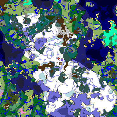 Predicted biome map of Java 1.20 seed -3246891384043787942 around estimated spawn