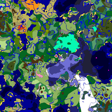 Predicted biome map of Java 1.20 seed -3266474265506637753 around estimated spawn