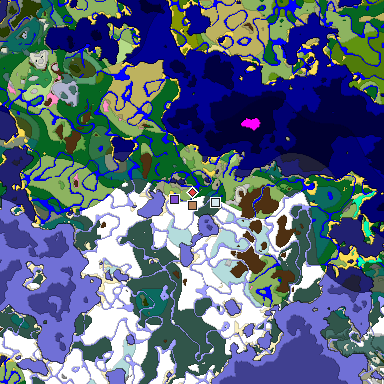 Predicted biome map of Java 1.20 seed -129797262837414881 around estimated spawn