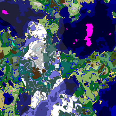Predicted biome map of Java 1.20 seed 2704221449054384785 around estimated spawn