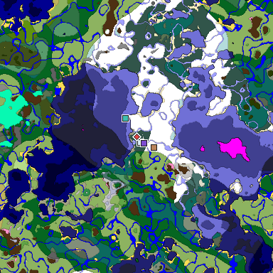 Predicted biome map of Java 1.20 seed -6950937411003677068 around estimated spawn