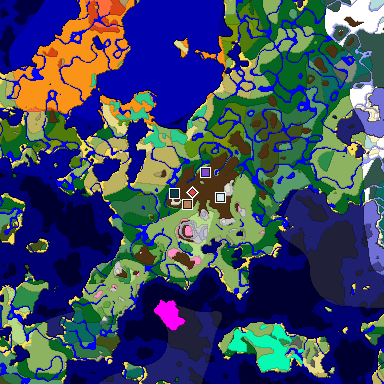 Predicted biome map of Java 1.20 seed 1405293607889014524 around estimated spawn