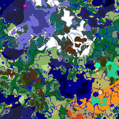 Predicted biome map of Java 1.20 seed -6371156255465551188 around estimated spawn
