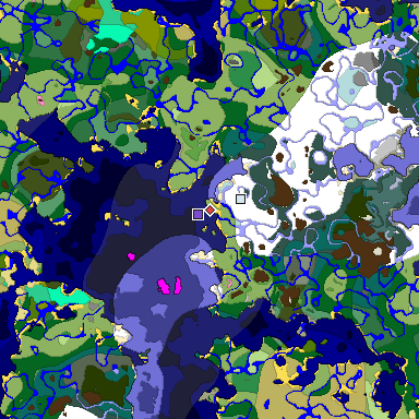 Predicted biome map of Java 1.20 seed -5158638973292283881 around estimated spawn