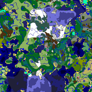Predicted biome map of Java 1.20 seed 8548135880259472018 around estimated spawn