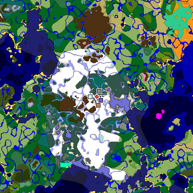 Predicted biome map of Java 1.20 seed 5627264551773353604 around estimated spawn
