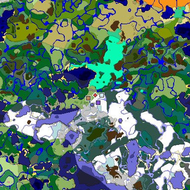 Predicted biome map of Java 1.20 seed -7087618405407119534 around estimated spawn