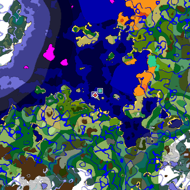 Predicted biome map of Java 1.20 seed -50644143129541040 around estimated spawn