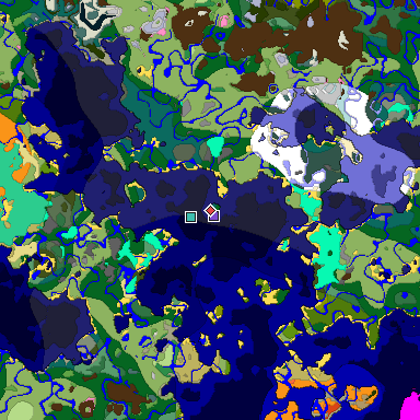 Predicted biome map of Java 1.20 seed 6847067256082907206 around estimated spawn