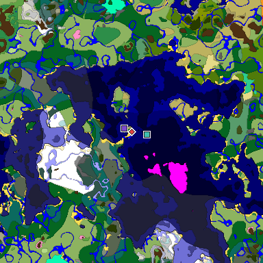 Predicted biome map of Java 1.20 seed -5791310039759323634 around estimated spawn