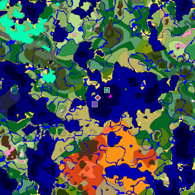 Predicted biome map of Java 1.20 seed -8634396969499298892 around estimated spawn