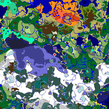 Predicted biome map of Java 1.20 seed 2395716932955564072 around estimated spawn