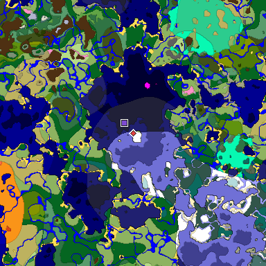 Predicted biome map of Java 1.20 seed -6405405554351899274 around estimated spawn
